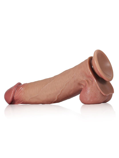 Joshua  9" x 2" Brown Soft Skin Thick Sliding Skin Dildo With Moving Balls - RealCocks
