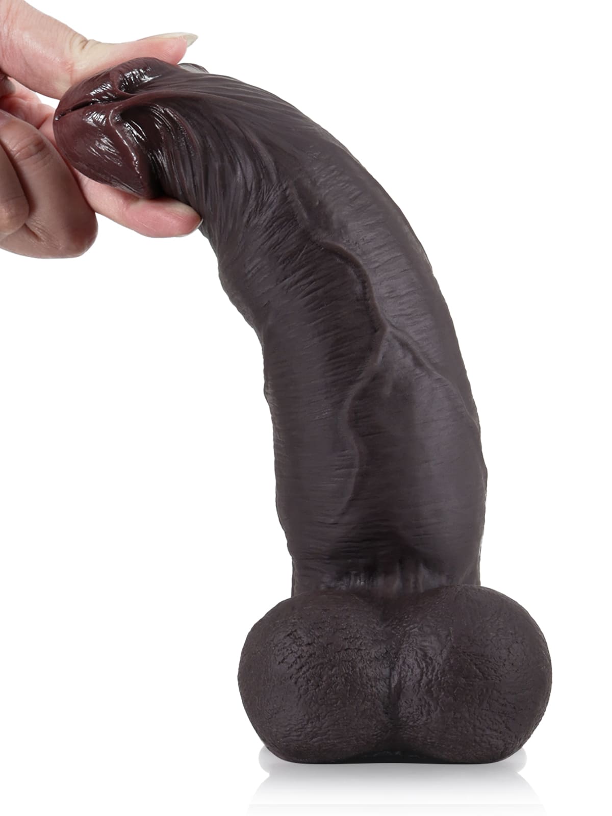 Joshua  9" x 2" Black Soft Skin Thick Sliding Skin Dildo With Moving Balls - RealCocks