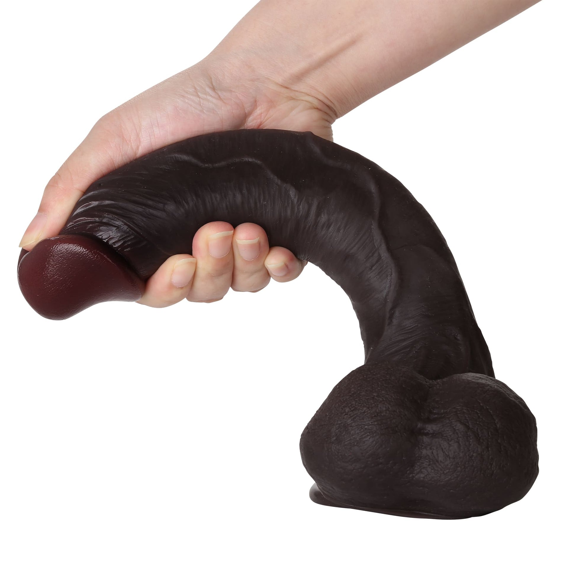 Knight 10 inch Real Feel Ball Super Realistic Glan Black Dildo - RealCocks