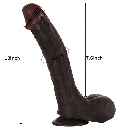 Knight 10 inch Real Feel Ball Super Realistic Glan Black Dildo - RealCocks