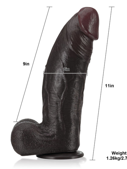 Zeus  11" x 3"  BBC Black Strong Extra Huge Thick Dual Density Dildo - RealCocks